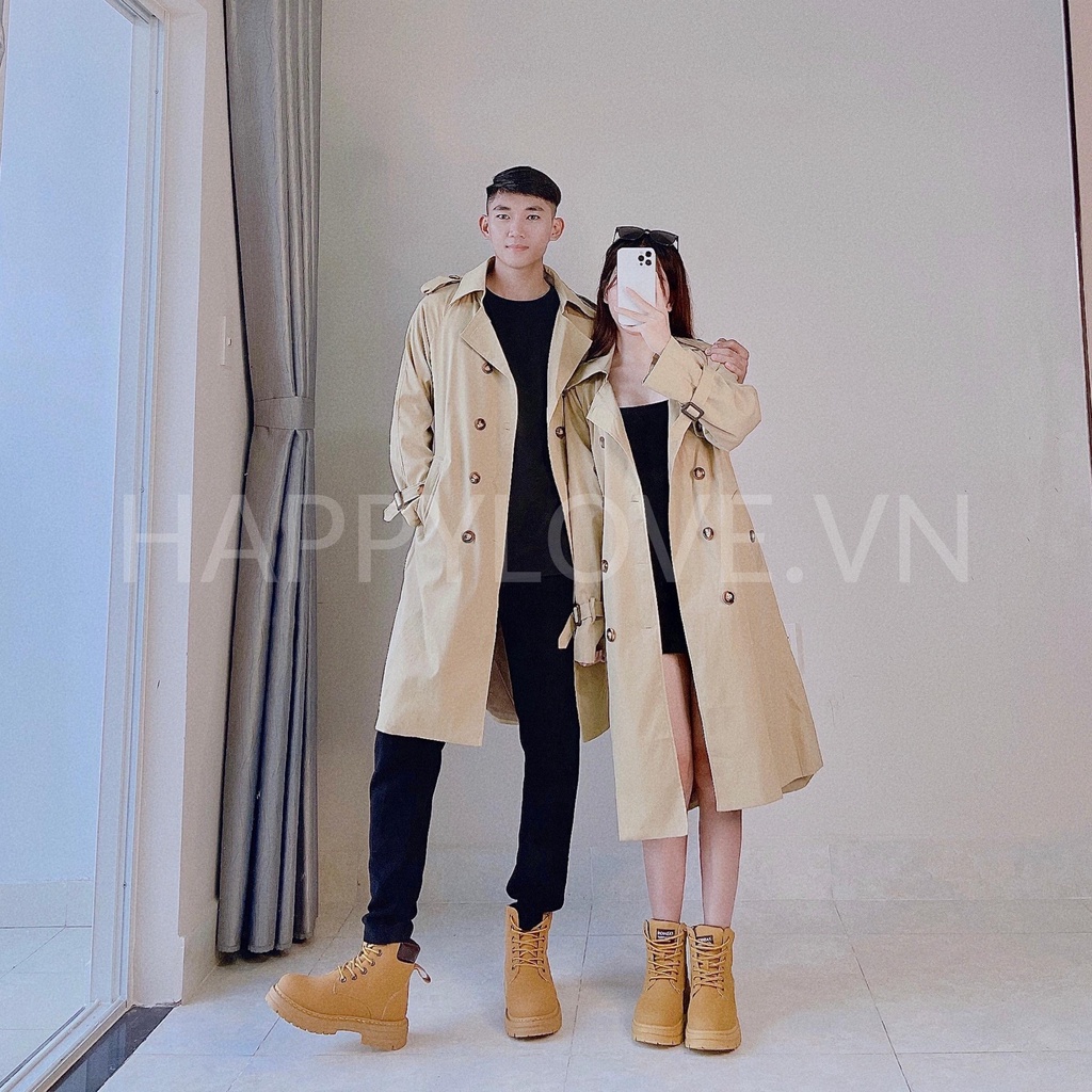Áo Khoác Mangto Đôi Nam Nữ Form rộng mùa Đông đẹp kiểu dáng Hàn Quốc HAPPYLOVE, Set Đồ Đôi Couple Màu Kem Dáng Dài H26