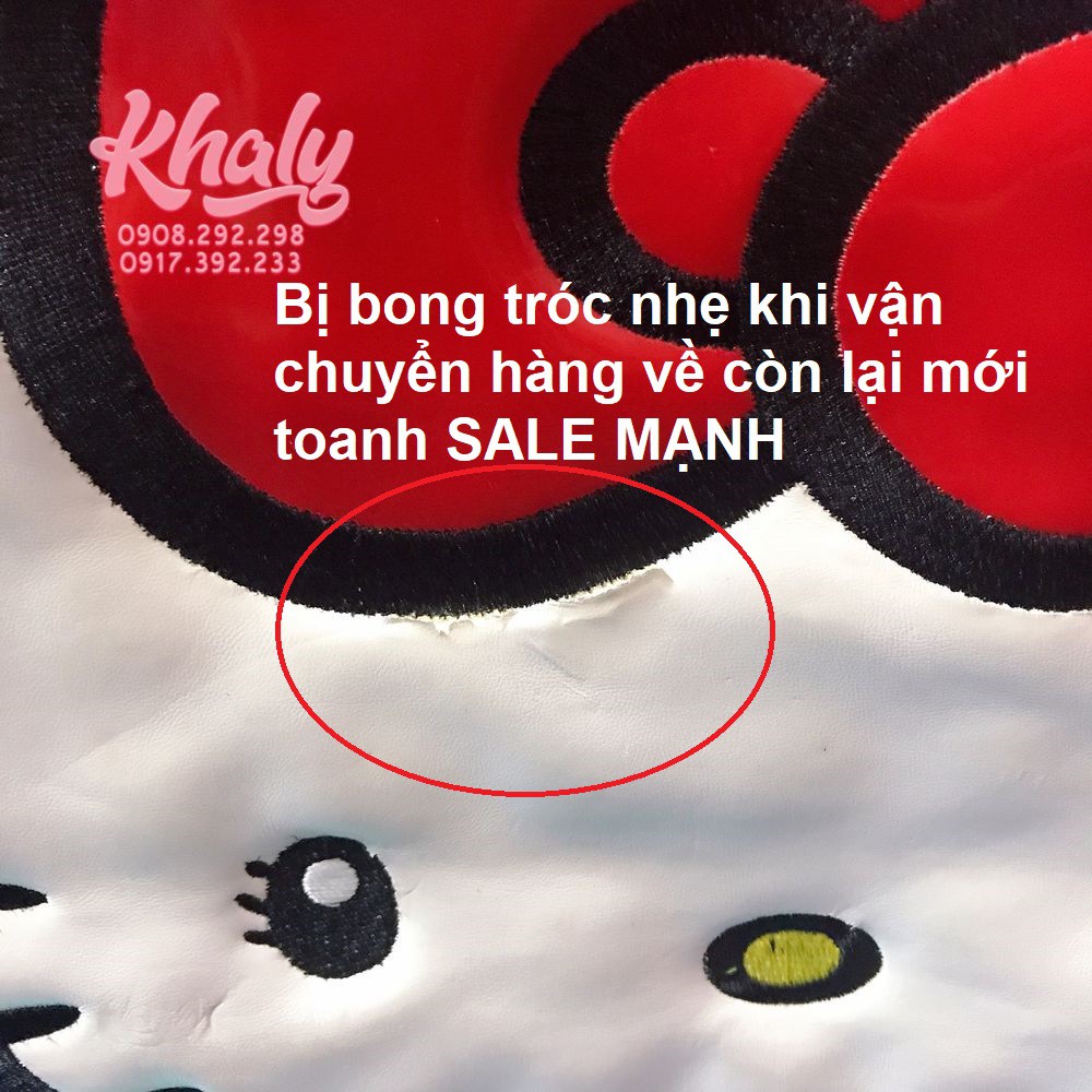 Vali kéo du lịch trẻ em 20'' hình mèo Hello Kitty nơ đỏ da bóng màu hồng siêu đáng yêu dành (dính chút lỗi nhẹ nên SALE)