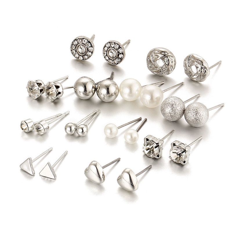 Set 12 Cặp Bông Tai Đính Đá Thời Trang Nữ