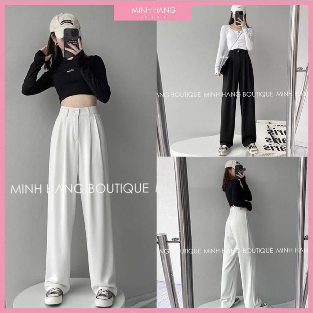 [Mã FAMARAL2 giảm 10K đơn 50K] Quần ống rộng suông cạp cao một khuy ( ảnh thật )