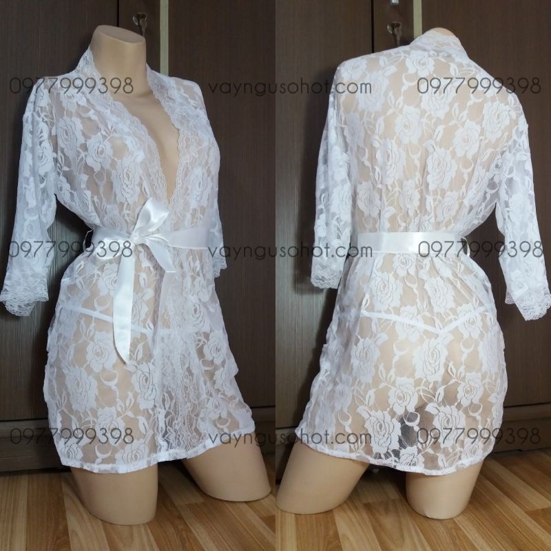 set áo choàng ren hoa kèm quần lót buộc dây sexy gợi cảm