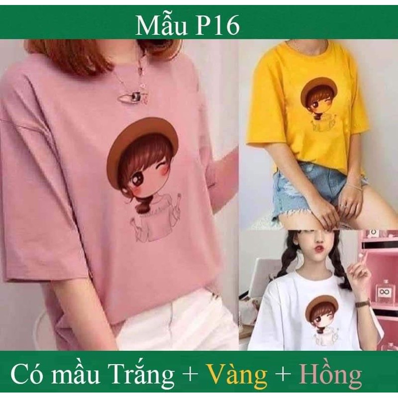 [ màu hồng ] Áo phông co giãn vải cotton 3D in hình Cô gái dễ thuơng mẫu P16