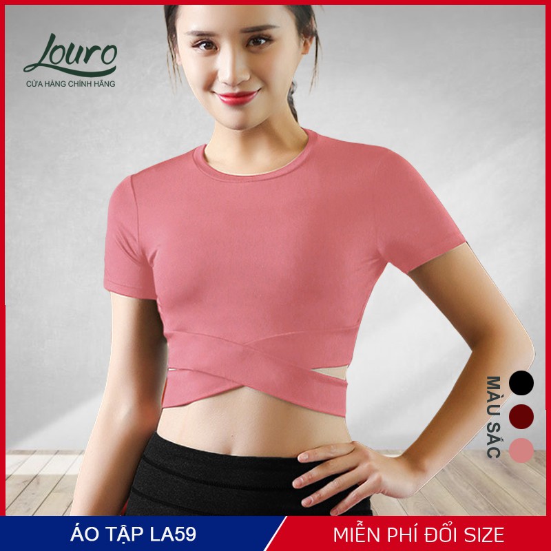 Áo croptop body dây chéo Louro, kiểu áo dùng tập tập gym nữ , yoga, zumba, chất liệu co giãn, thoáng mát - LA59