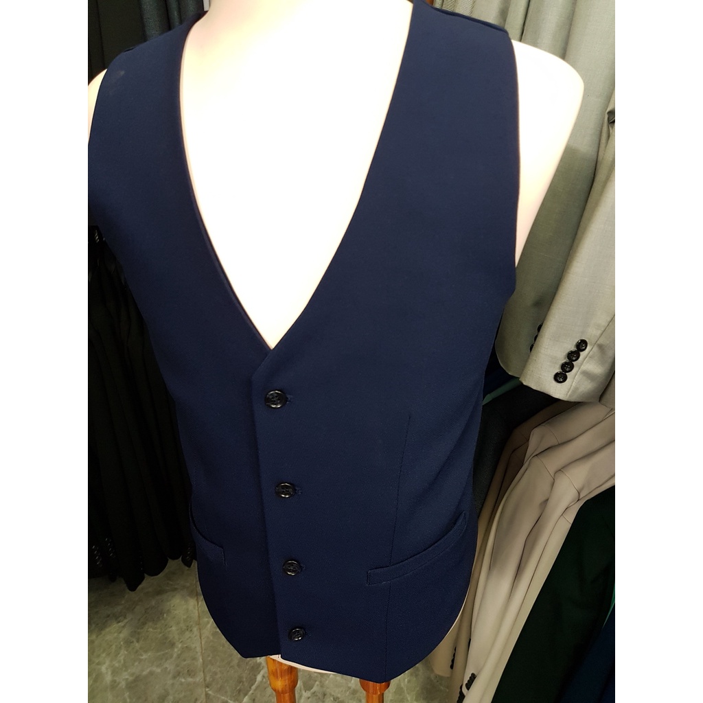 Áo gile nam ôm body màu xanh đen chất vải mềm mịn tặng nơ đen