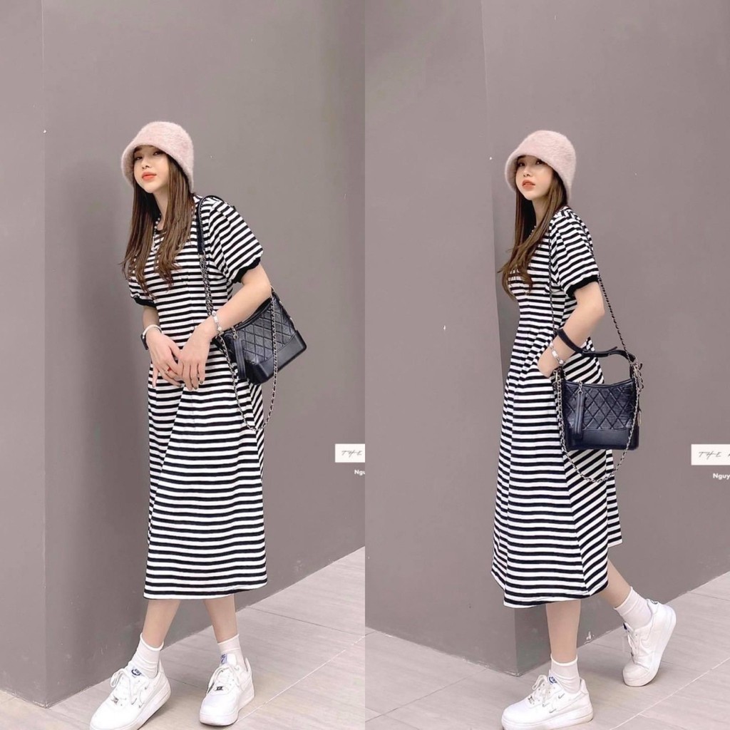 VN132 - VÁY KẺ XÒE CHIẾT EO CỔ TRÒN CHO NỮ | BigBuy360 - bigbuy360.vn