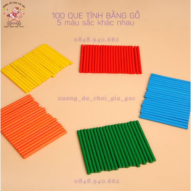 Bộ giáo cụ que tính học toán và thẻ ghép số học phép tính tư duy, giáo cụ Montessori cho bé