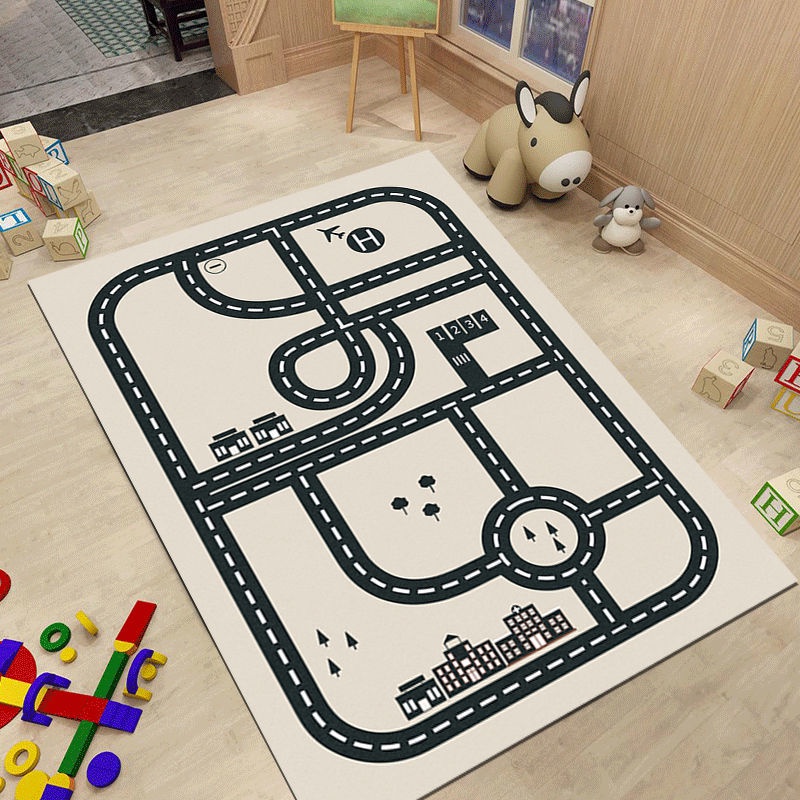 Thảm lót sàn hình bản đồ giao thông đường ray xe hơi cho bé