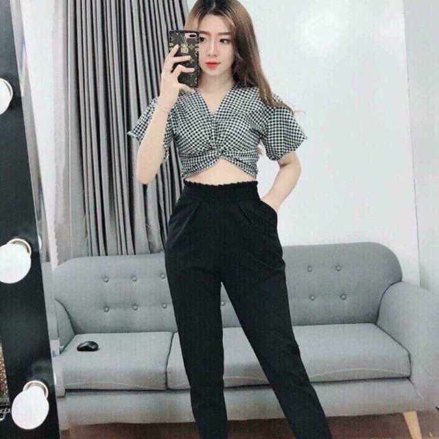 SET CROPTOP XOẮN EO KÈM QUẦN LỬNG
