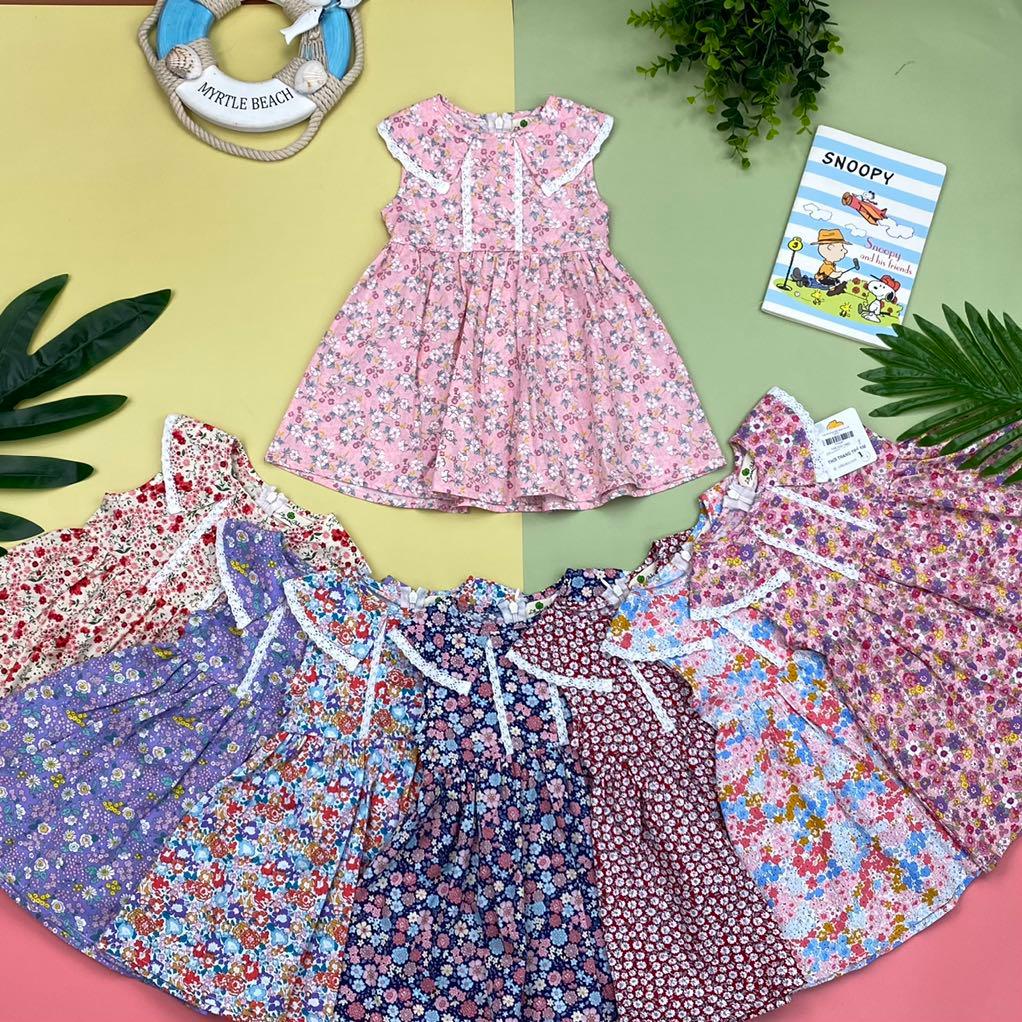 Đầm thô hoa bạn gái, nhiều họa tiết, viền ren trắng, size 1/5T Có hỗ trợ đổi hàng