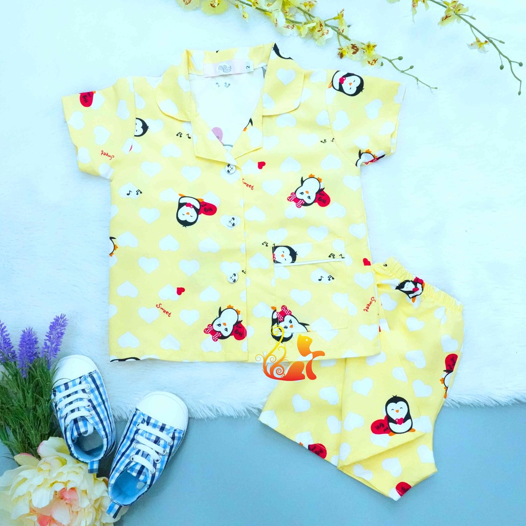 Bộ Đồ Mặc Nhà Pijama Kate Thái - &quot;Cánh Cụt - Tim&quot; - Cho Bé 8 - 38kg.