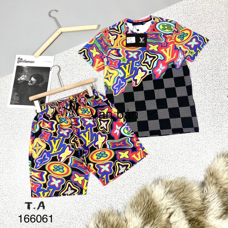 Bộ Thun Hè Lv Loang Hoa Chữ 7 Màu Kẻ Caro