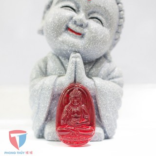 Mặt phật bản mệnh người tuổi Tuất , Hợi màu đỏ + dây đeo - Phật A Di Đà