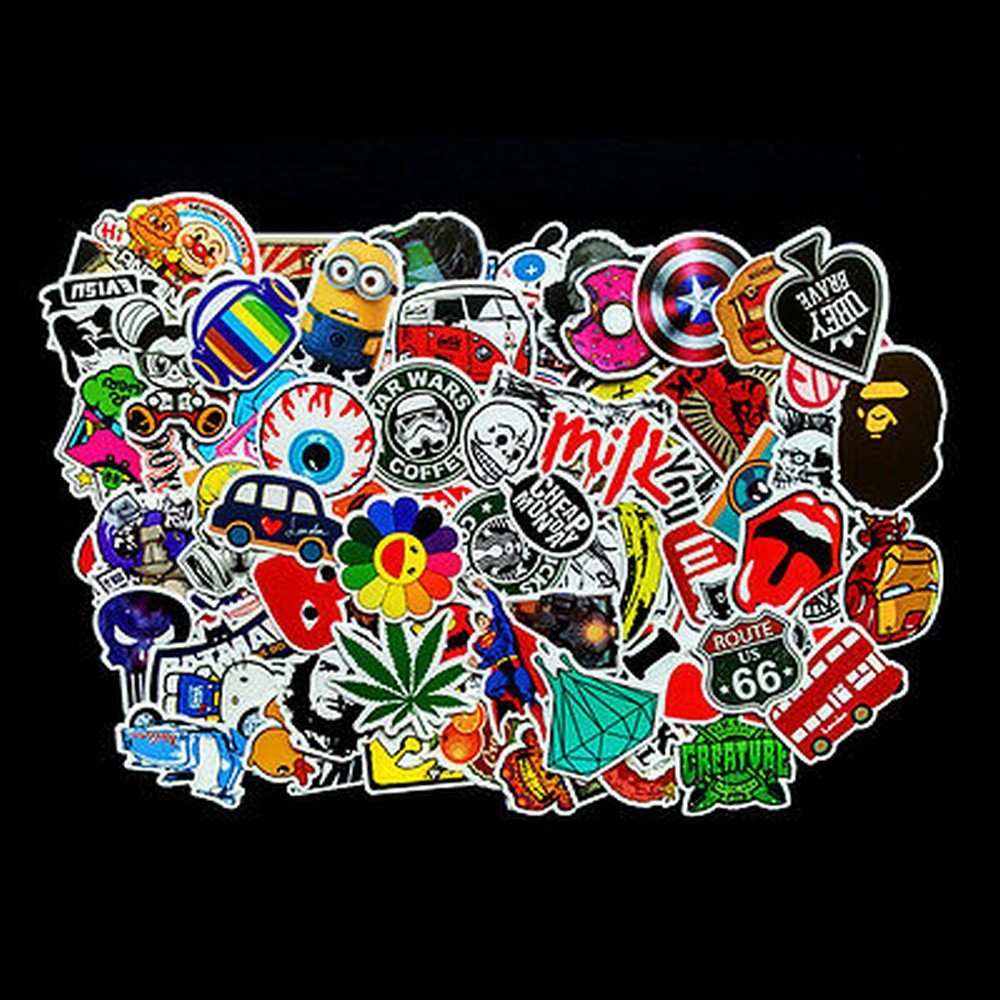 100 Miếng dán phong cách graffiti dễ thương trang trí xe hơi/ ván trượt/ laptop