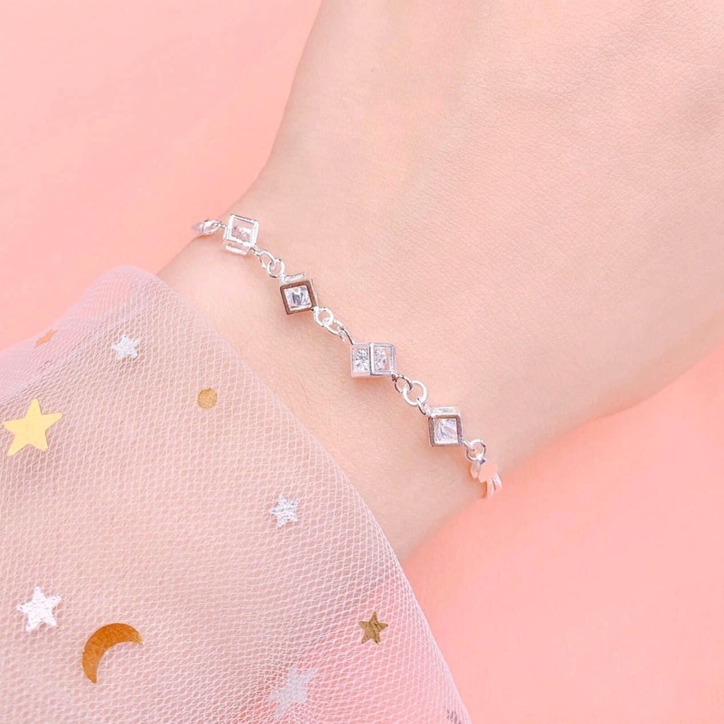 Lắc tay bạc nữ PANSY hộp đá lập phương cá tính - Vòng bạc ta thật xinh xắn đeo tay cho nữ
