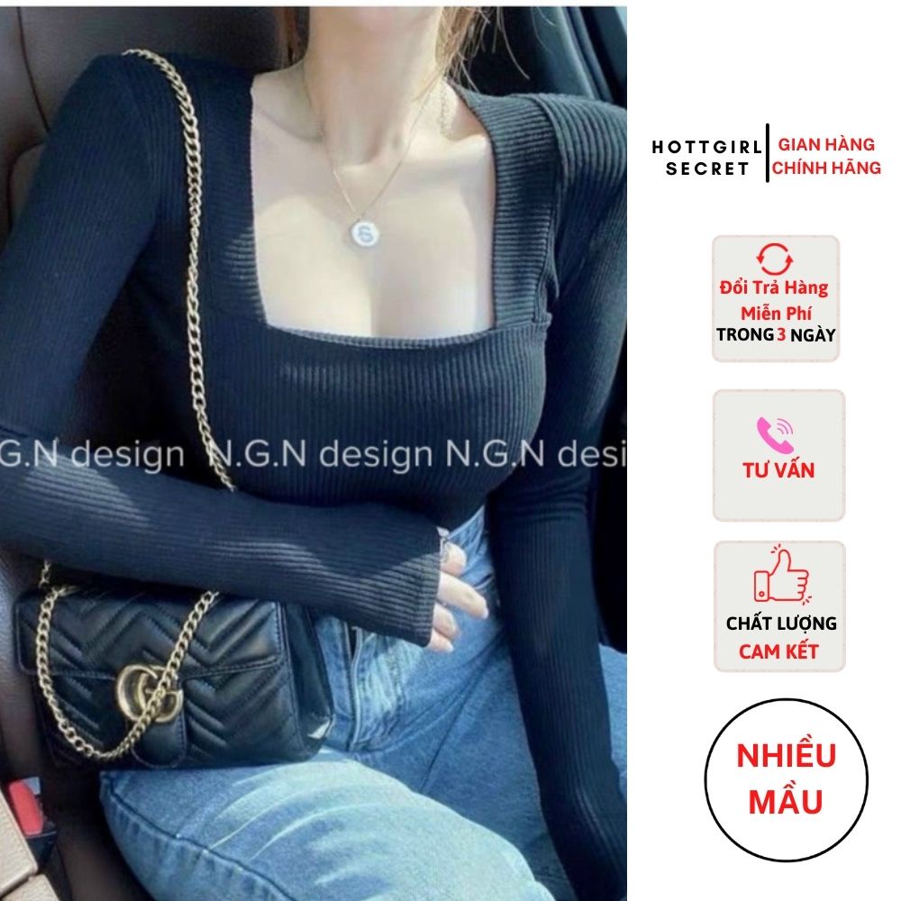 Áo len nữ dài tay cổ vuông phong cách hàn quốc,chất liệu len tăm co dãn,thoải mái,ôm body tôn dáng và mầu sắc sang trọng