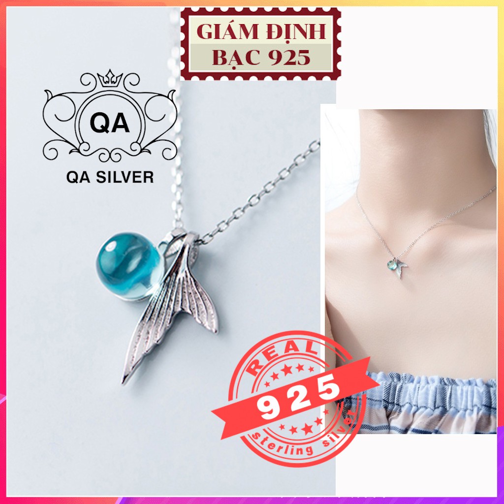 Dây chuyền bạc 925 đuôi cá đá xanh Vòng cổ tiên cá bọt biển S925 MERMAID Silver Necklace QA SILVER NE180802