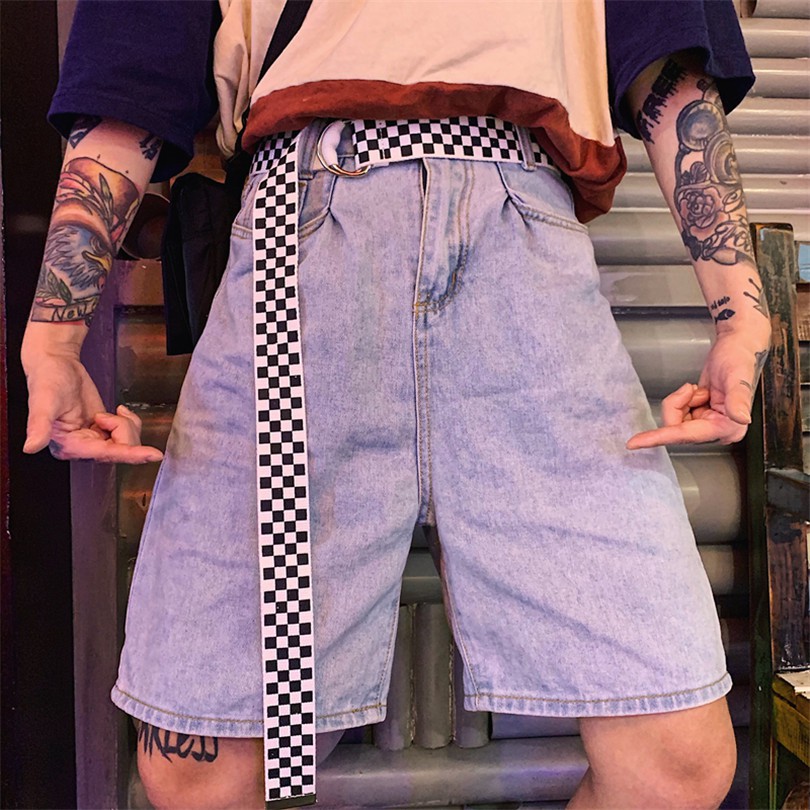 Thắt lưng vải canvas kẻ sọc caro thời trang cho nam và nữ