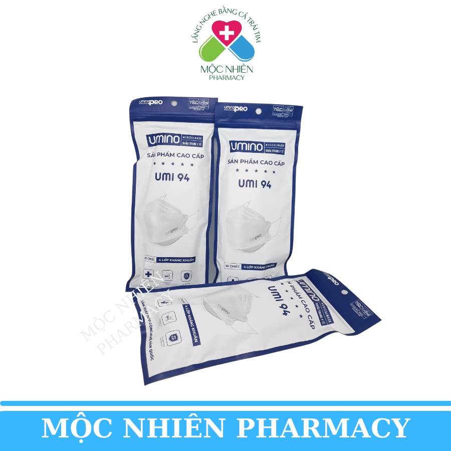 Khẩu Trang, Khẩu Trang UMI 94, Khẩu Trang Y Tế 4 Lớp, Chống Bụi Mịn, Kháng Khuẩn, Túi 10 Chiếc, Mộc Nhiên Pharmacy