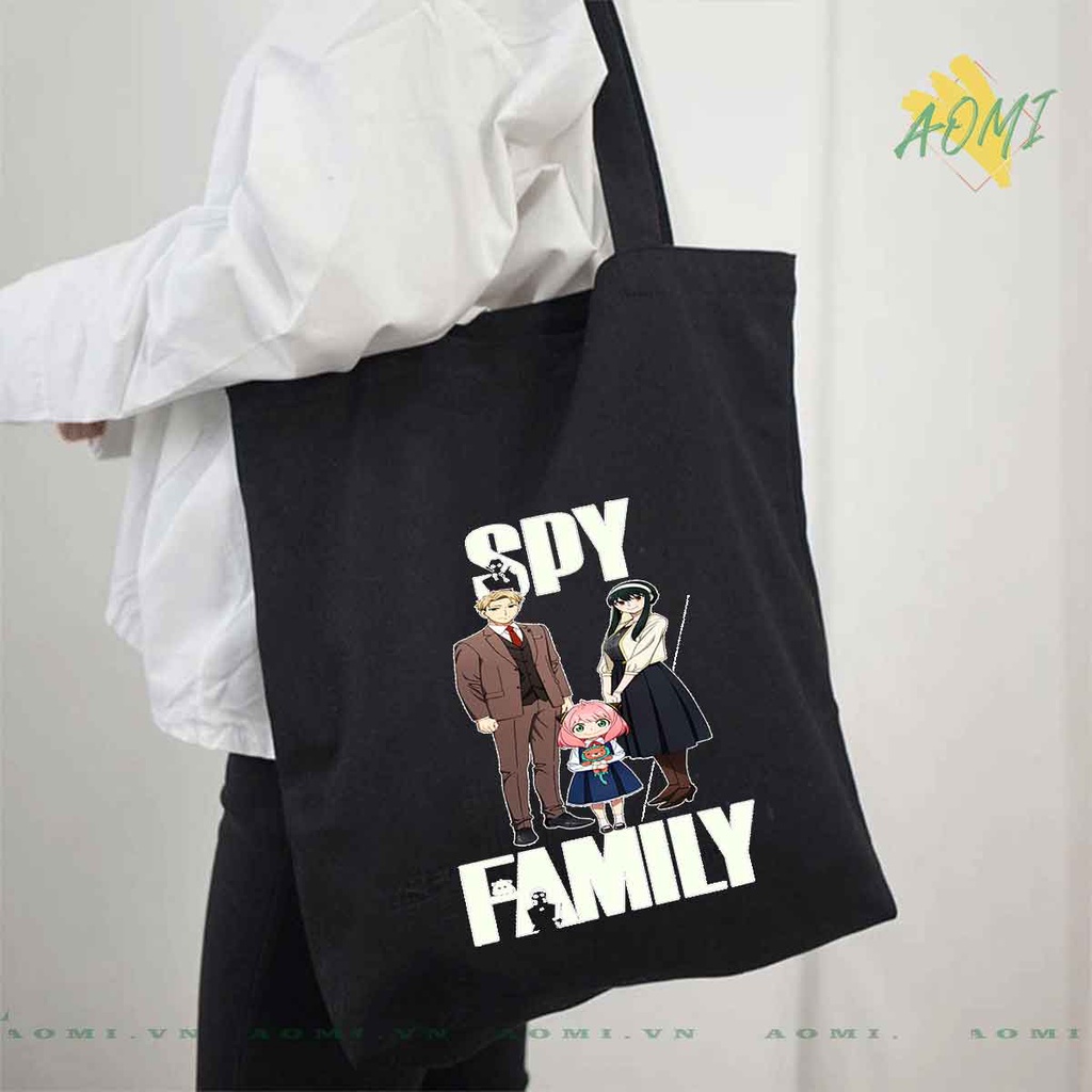 TOTE CANVAS SPY X FAMILY TÚI VẢI ĐEO VAI BAG CÓ KHÓA KÉO SIZE LỚN 33x38cm AOMIVN DU LỊCH DẠO PHỐ