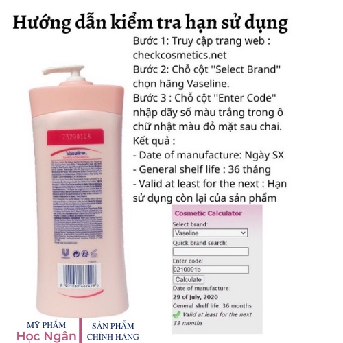 Sữa dưỡng thể Vaseline Healthy White UV Lightening Body Lotion 725ml, Dưỡng ẩm, Dưỡng trắng, myphamhocngan1