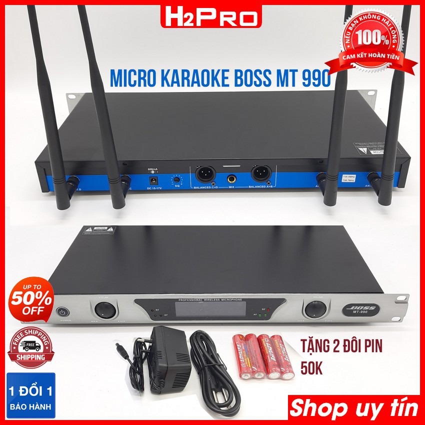 Micro karaoke không dây Boss MT 990, Micro karaoke không dây cao cấp tặng 2 cặp pin giá 50K