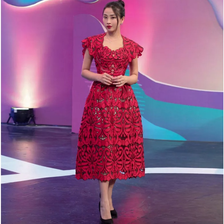 Đầm chữ A dài phối ren Amy