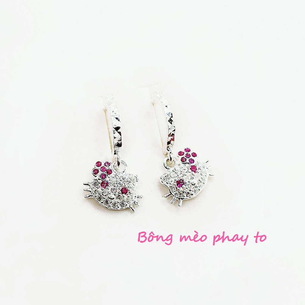 Bông tai bạc bông mèo Hello Kitty bạc ta