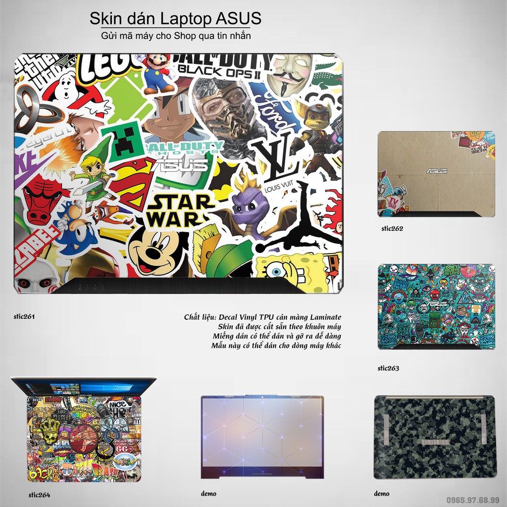 Skin dán Laptop Asus in hình sticker bomb nhiều mẫu 2 (inbox mã máy cho Shop)