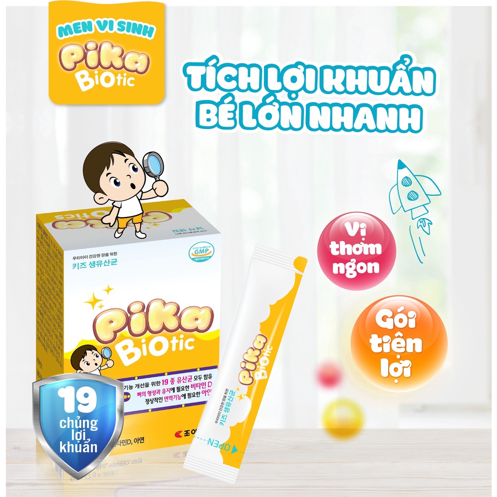 Combo 2 Men vi sinh Pika Biotic Hàn Quốc bổ sung lợi khuẩn, tăng cường hấp thu, ổn định tiêu hóa cho bé, hộp 30 gói x 2g