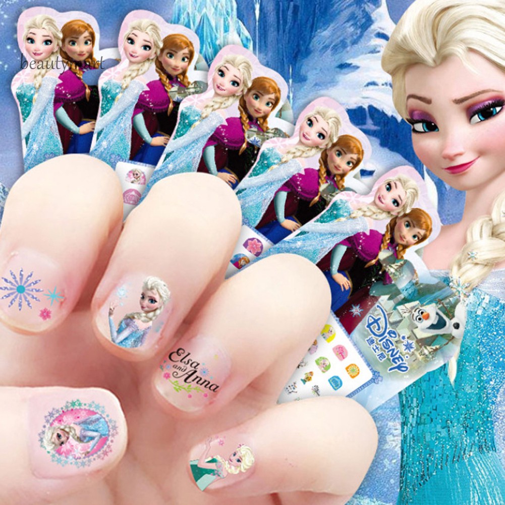 Nhãn dán móng tay hình Mickey/Bạch tuyết/Elsa dễ thương cho bé gái
