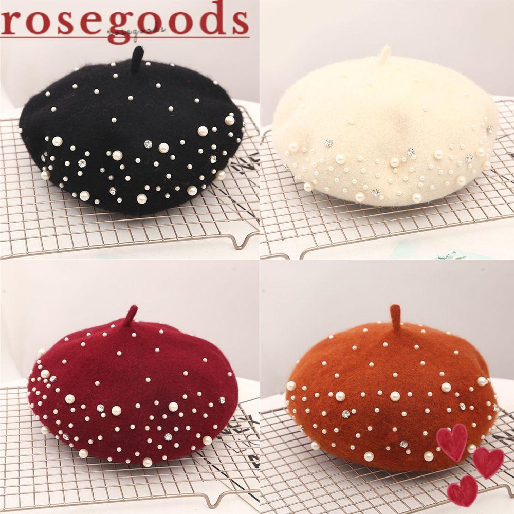 Mũ Beret Len Họa Tiết Hoa Hồng Phong Cách Pháp