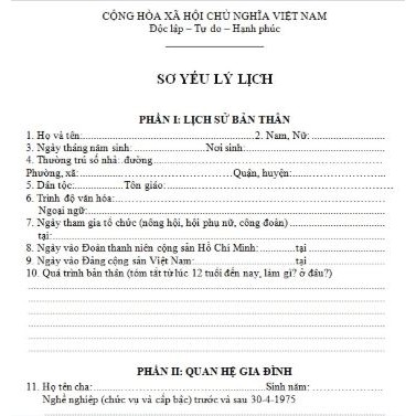 Mẫu sơ yếu lý lịch (80 tờ / xấp)