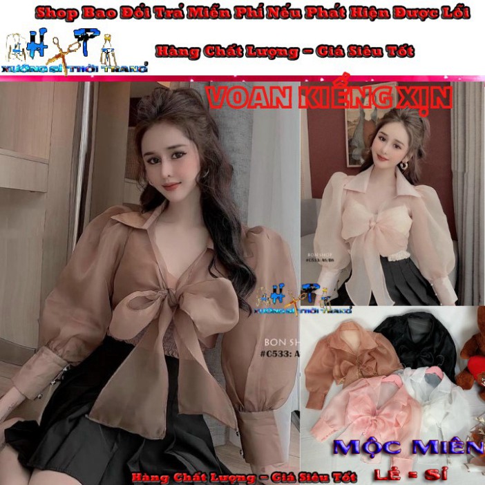 Set áo kiểu voan kiếng siêu xinh thắt nơ mẫu mới thời trang 2020 -New