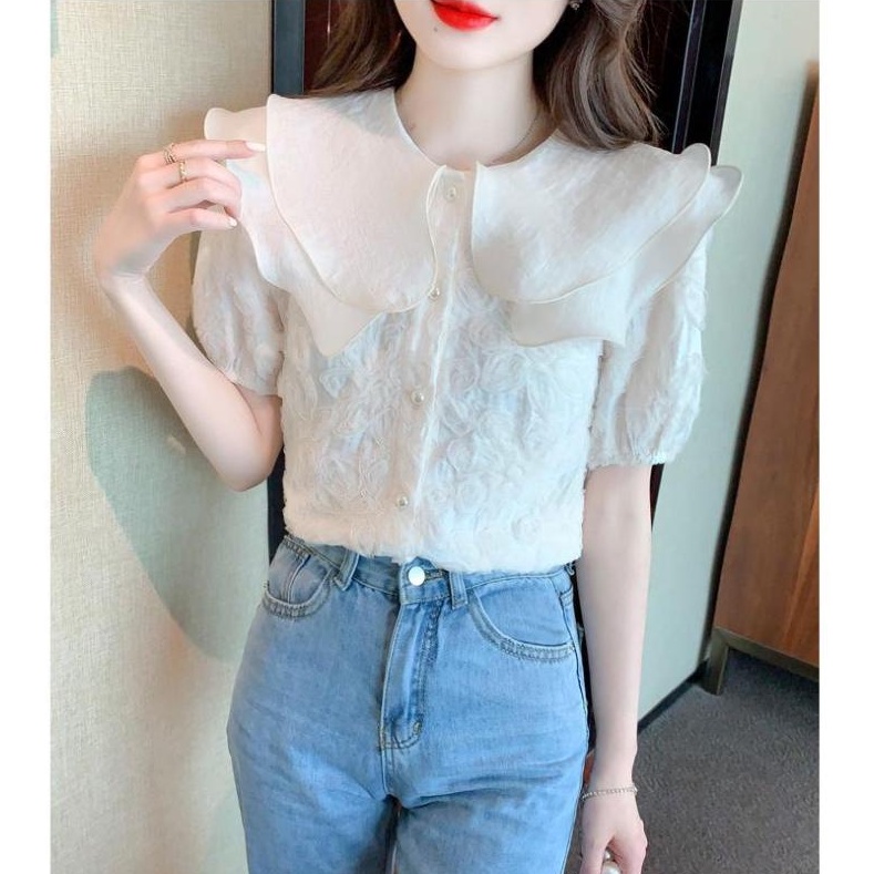 Áo Sơ Mi Ngắn Tay Cổ Búp Bê Thời Trang Dành Cho Nữ