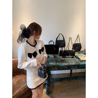 [clip cận chất] Set áo dạ tweed phối nơ đen( 2 lớp)