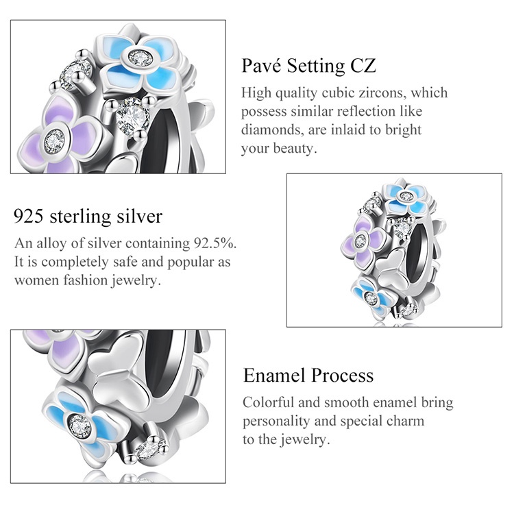 Hạt phụ kiện BAMOER SCC2063 bằng bạc 925 hình bông hoa và bướm thời trang để làm vòng tay DIY