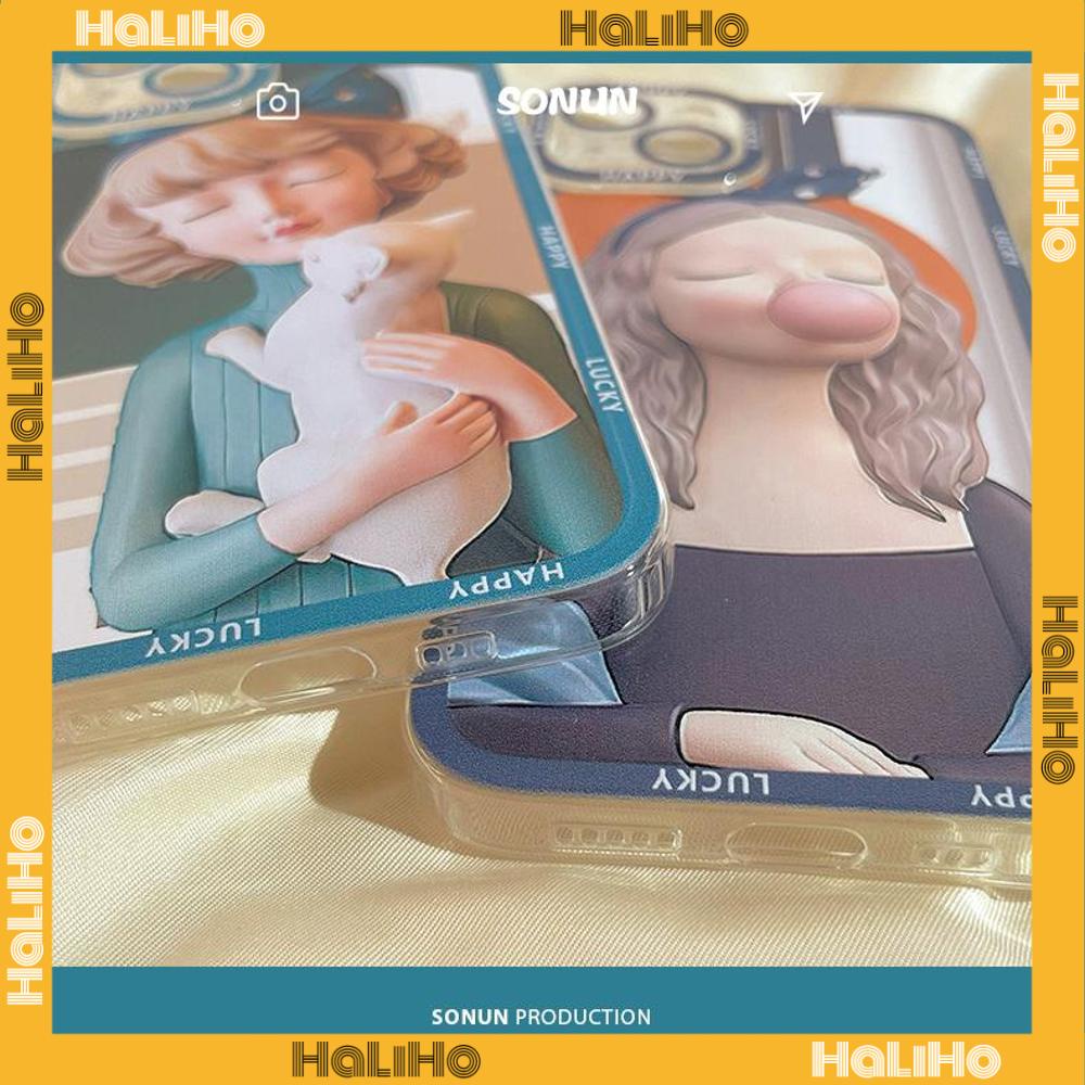 iPhone Case Silicone Soft Case Clear Case Square Edge Shockproof Protection Camera Comic Cute Girl Compatible For iPhone 11 iPhone 13 Pro Max iPhone 12 Pro Max iPhone 7 Plus xr