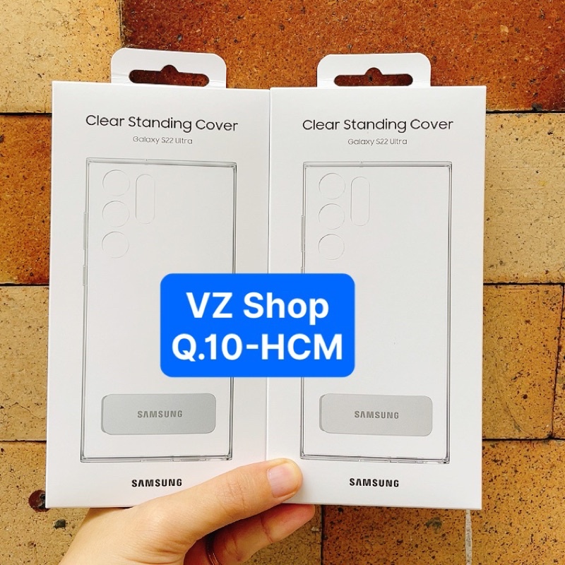 Chính hãng-Ốp lưng trong suốt tích hợp chân chống Clear Standing Cover cho Galaxy S22 Ultra /5G