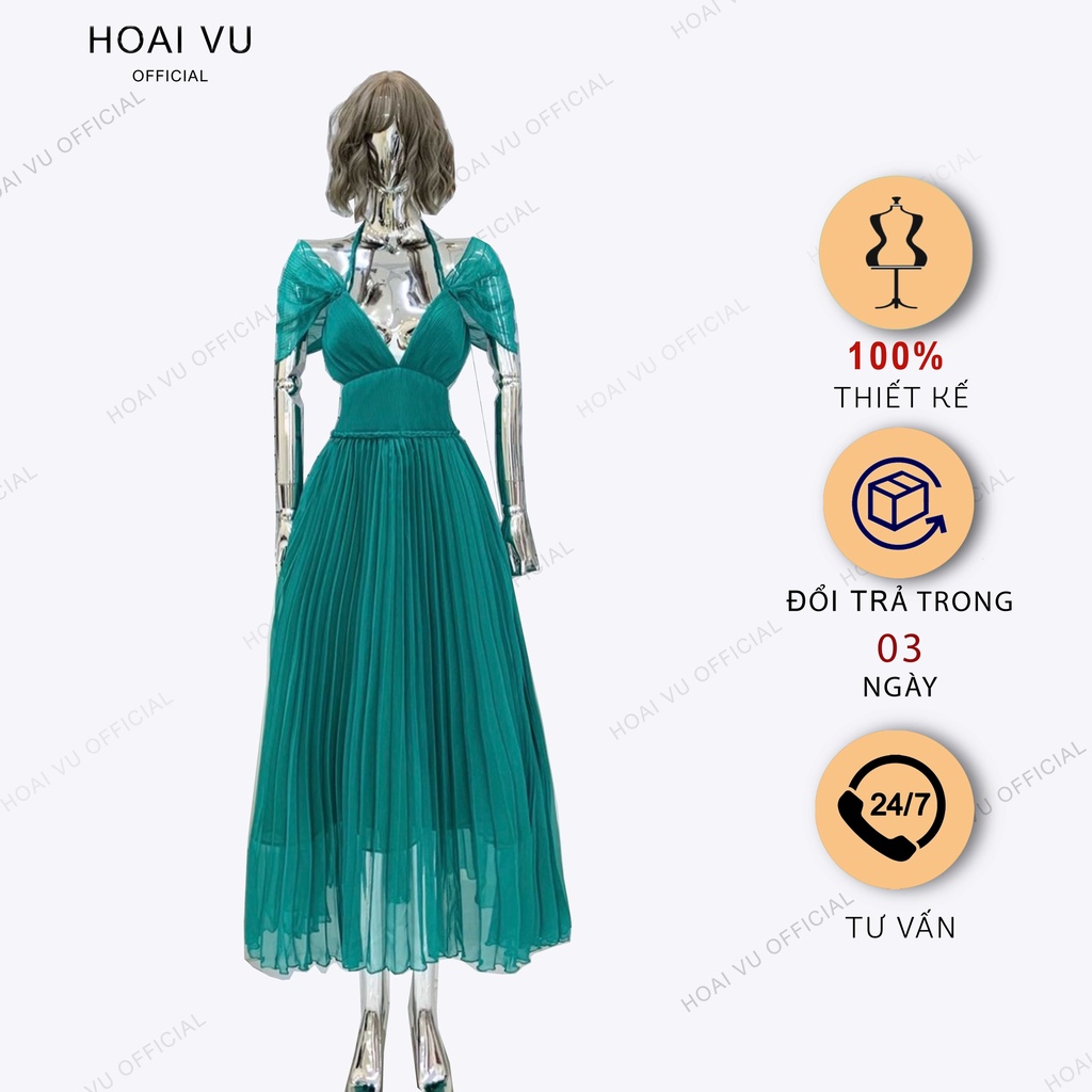VÁY ASHLEY MAXI DẬP LI CỔ V SANG CHẢNH - D47