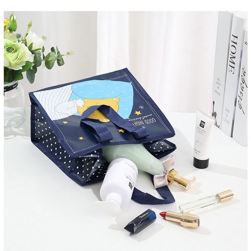 Túi tote Đựng Mỹ Phẩm Di Động Vải Không Dệt Họa Tiết Hoạt Hình Dễ Thương