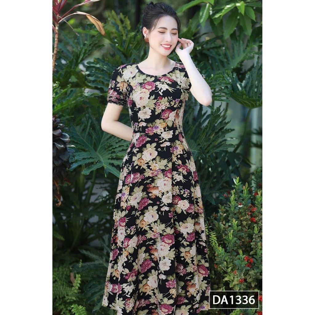 Đầm hoa maxi DA1336 chất vải lụa mềm êm, mịn, mát co giãn | BigBuy360 - bigbuy360.vn