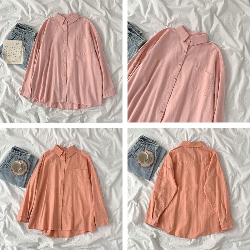 Áo sơ mi nữ tay dài màu trơn phong cách Hàn Quốc mới