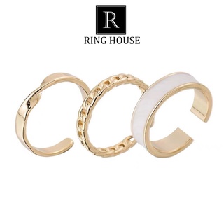 R008 set 3 nhẫn nữ vân đá, mạ bạc 925 sáng đẹp