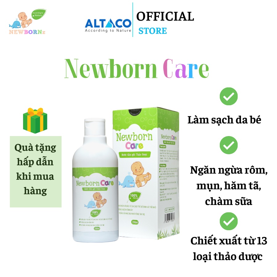 Nước tắm gội thảo dược Newborn Care 220ml, chống cảm, chống khô da, làm dịu da khi bị rôm sảy, mụn nhọt- NewbornZ