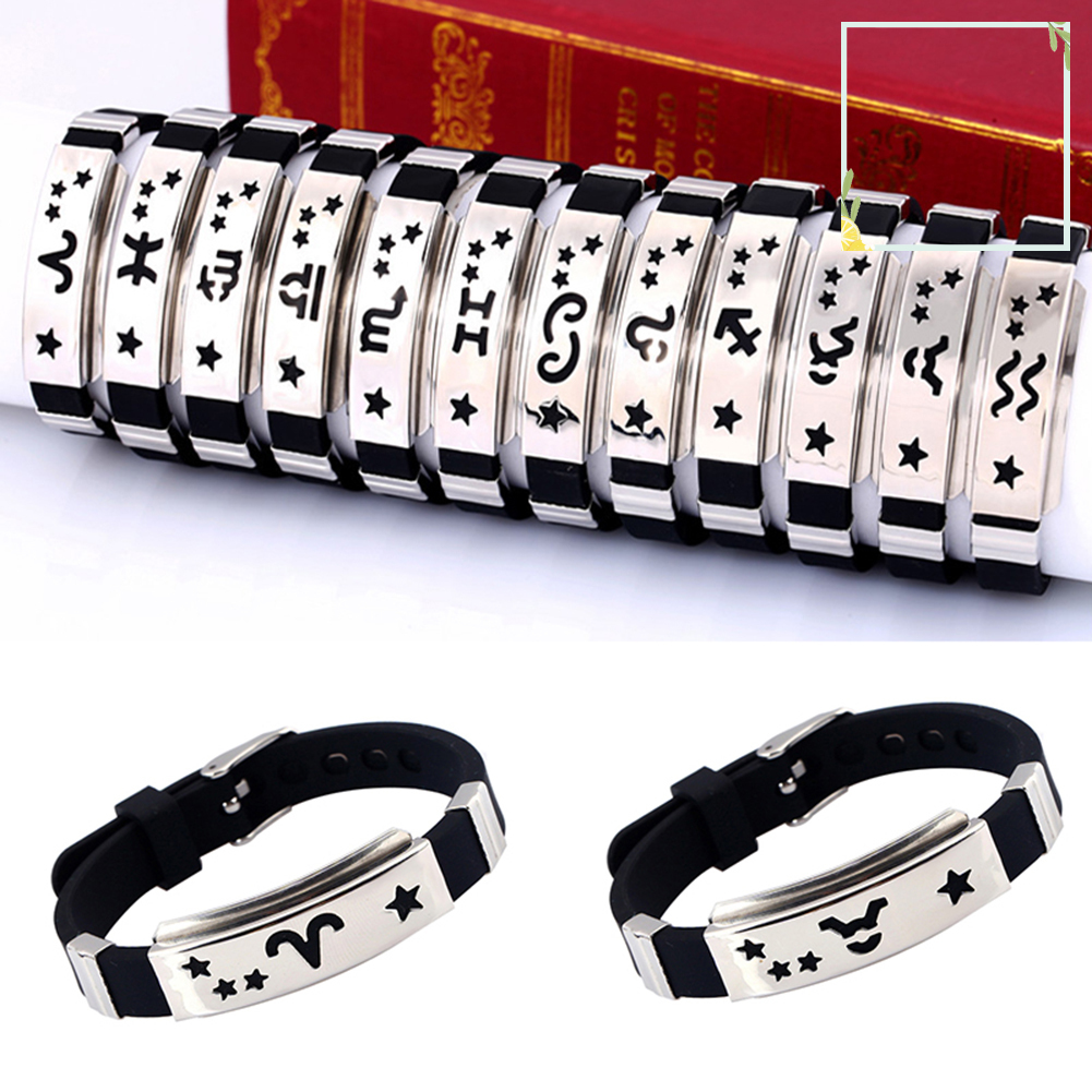 austinstore Men's Horoscope Stainless Steel Silicone Wristband Bangle Clasp Cuff Bracelet