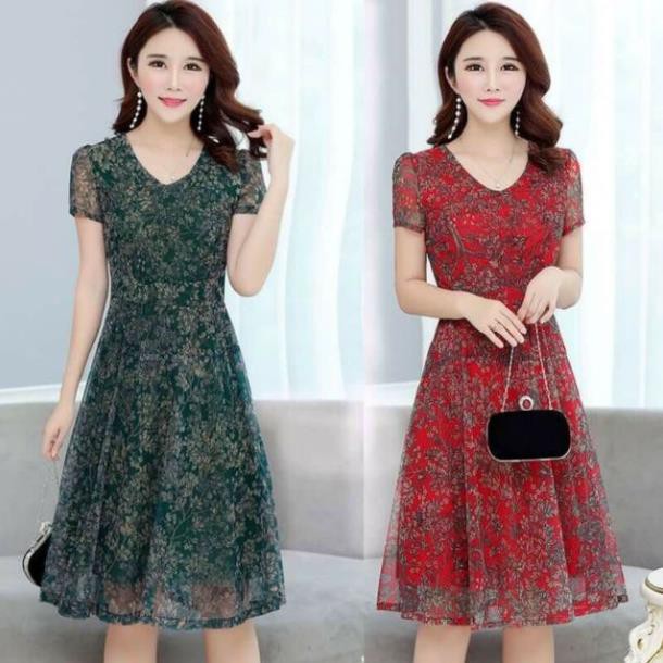 SHOP DẠ HỘI  Đầm Hoa Đỏ In Nhiệt 3D Voan Lụa Cao Cấp tặng hoa tai thời trang xinh xắn