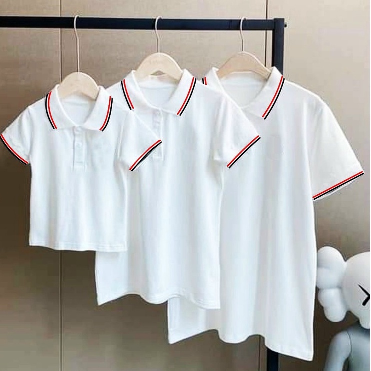 Áo gia đình cổ trụ Familylove - Đồng phục gia đình polo đơn giản cổ phối sọc viền Đỏ Xanh chất Da cá Cao cấp