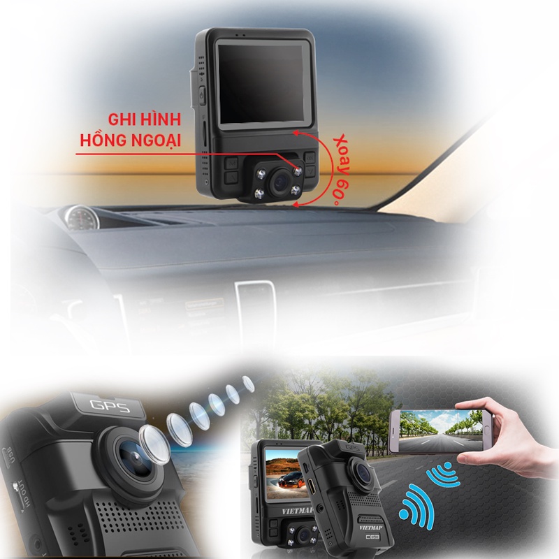 VIETMAP C63 - Camera Hành Trình Ghi Hình Trước & Trong Xe - Cảnh Báo Thông Tin Giao Thông - Tặng Thẻ Nhớ 32GB | BigBuy360 - bigbuy360.vn