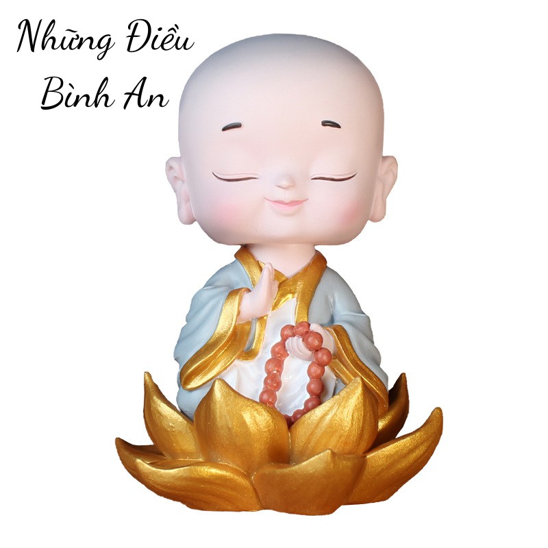 Tượng chú tiểu ngồi thiền lá sen bình an để xe ô tô, bàn làm việc, trang trí thư giãn💕FREESHIP 50k💕 Những Điều Bình An