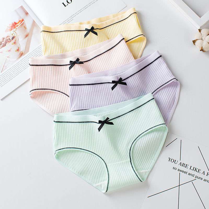 Quần Lót Nữ Cotton Tăm Viền Nơ Xuất Nhật